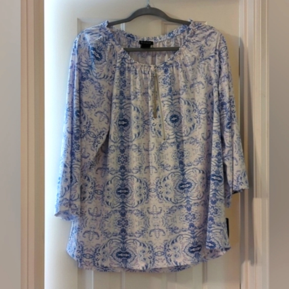 New Directions Women's XL 3/4 Sleeve Shirt Spring Blouse